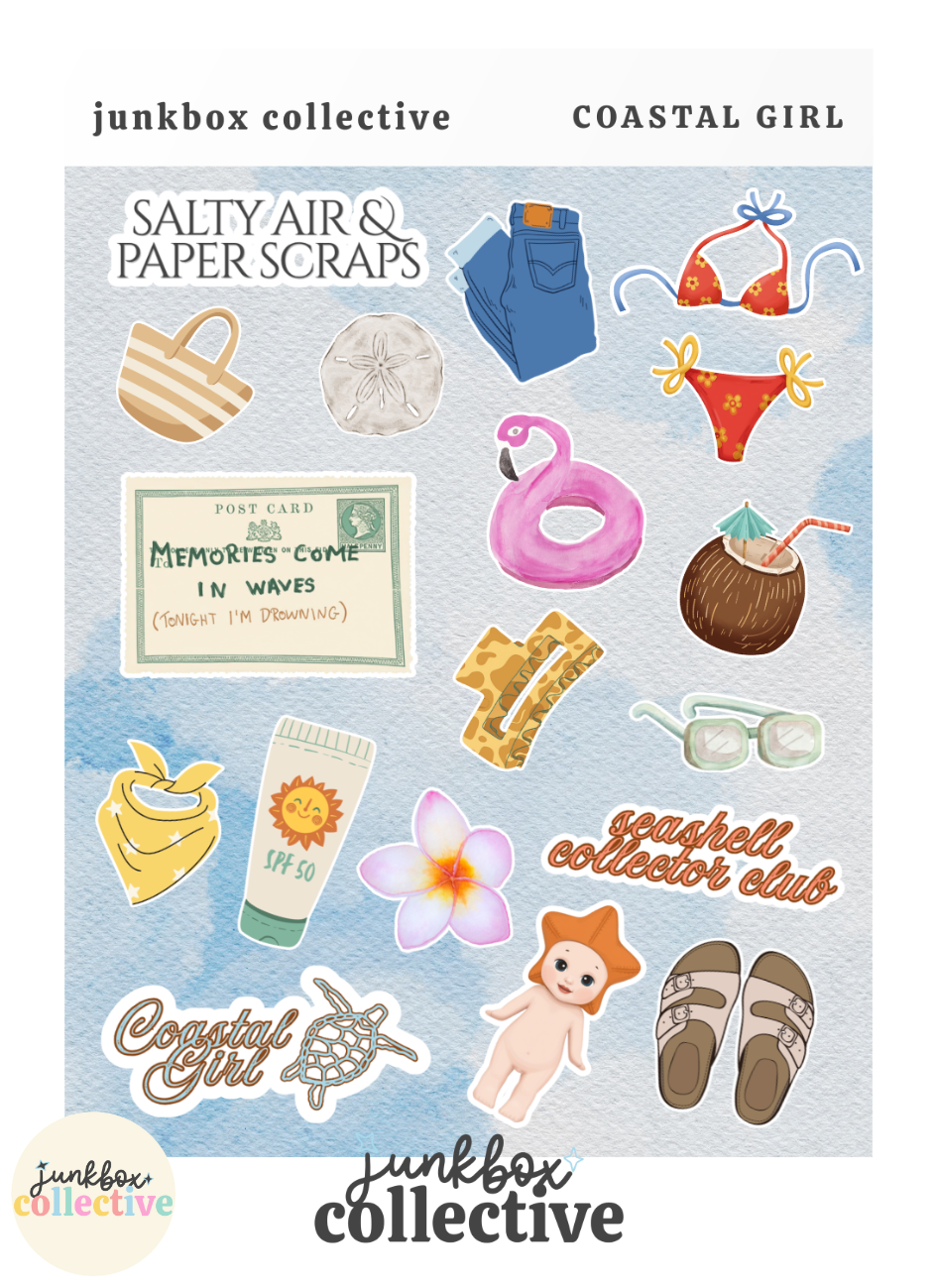 coastal girl sticker sheet